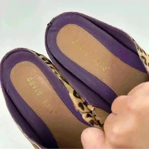 David Tate flats size 8.5 W brown cheetah print calf hair slip on mules clogs - Picture 11 of 13